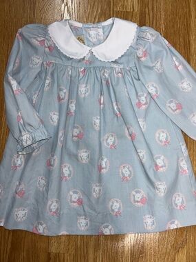 The Beaufort Bonnet Company Light Blue and White Dress with Pink Lamb Accents